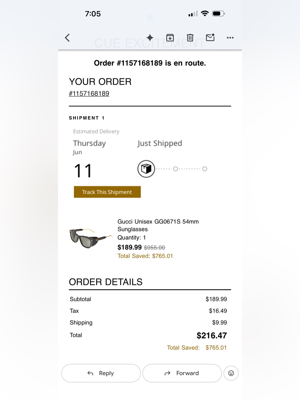 Gucci Menâs Sunglasses Black Frame With Gold Temples